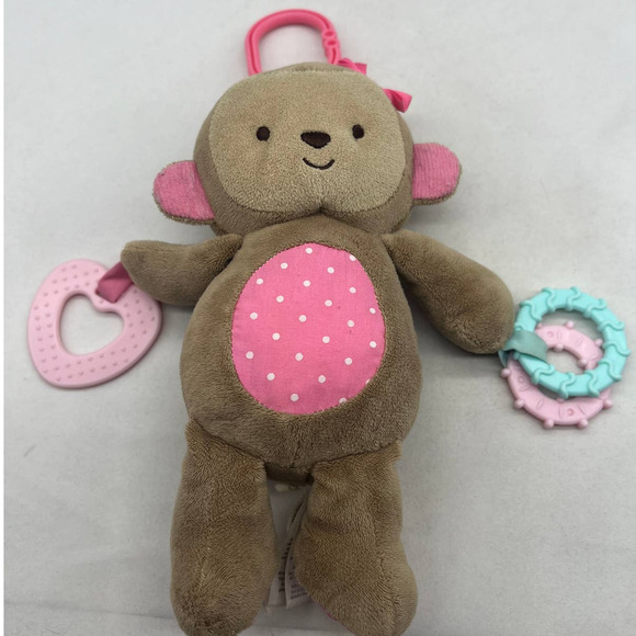 Carters Child Mine Baby Teether Rattle, Crinkle Brown Girl Monkey Plush 10" Tall - Picture 1 of 3